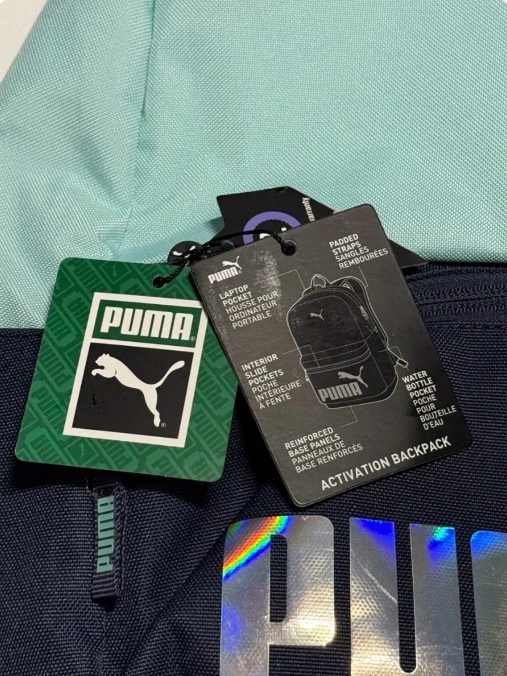 NWT PUMA Activation Backpack Baby Blue Aqua Navy Laptop Pocket School Bag Padded
